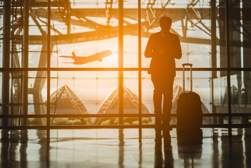 Airport terminal silhouette business person